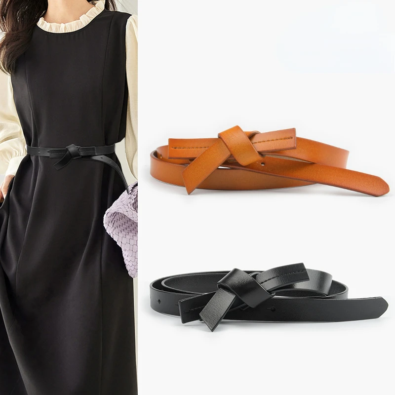 

Non-Buckle Self-tie Women Genuine Cow Leather Waist Belts Women Multi-color Simple Waistbands Summer Dress Shirt Cowhide Belts