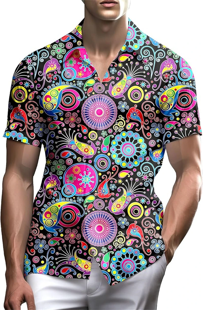 

Retro Men Shirts 80's Pattern 3D Flower Print Hawaiian Shirts For Men Casual Button Up Beach Shirt Clothes Fashion Aloho Shirts