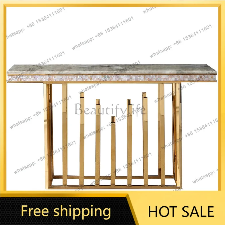 LS Light Luxury Entrance Platform Stainless Steel Marble Against Wall Living Room Corridor Narrow Entrance Cabinet