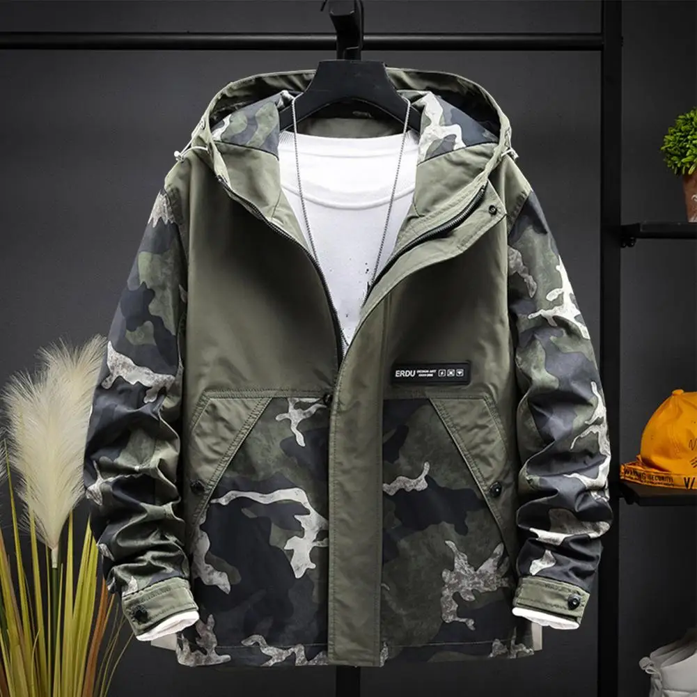 

Popular Men Outwear Spring Autumn Men Hoodie Jacket Hooded Relaxed Fit Pockets Windbreaker Streetwear