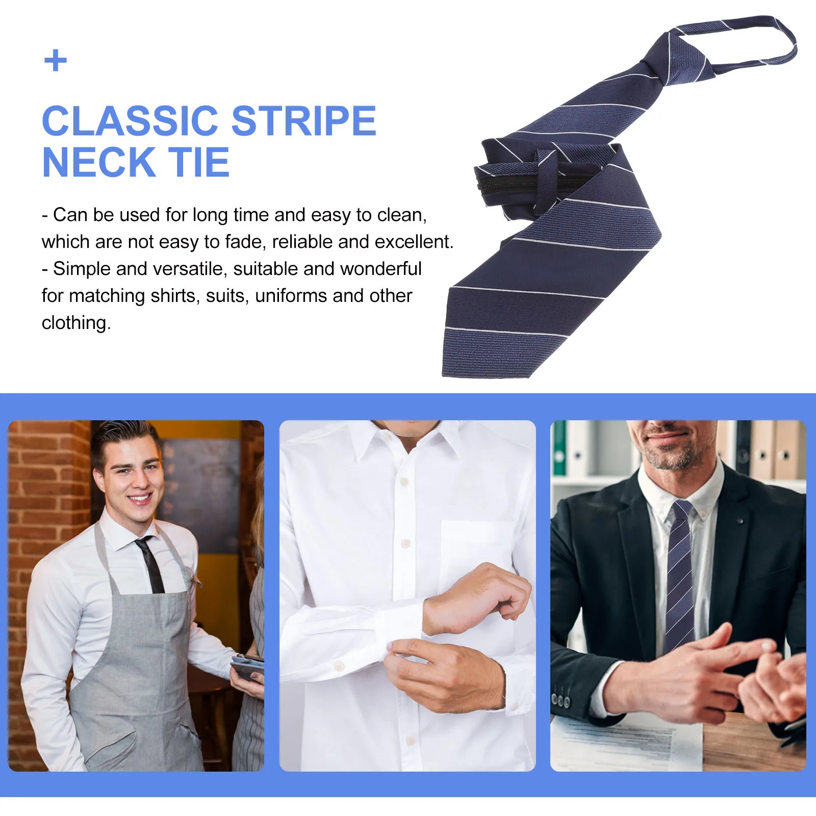 

Zipper Men Neck Tie Classic Stripe Pre-Tied Easy Wear Formal Elegant Necktie for Wedding Office Daily Use Zipper Men Neck Tie