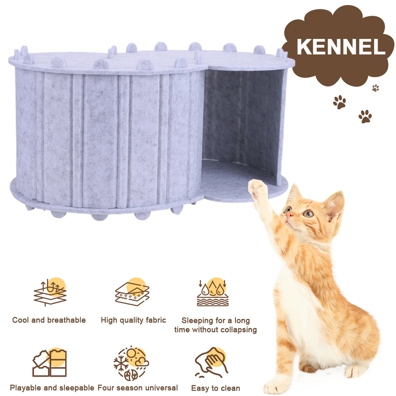 

Cat Tunnel Bed Detachable Foldable Pet House Semi-enclosed Cat House for Cats & Kittens