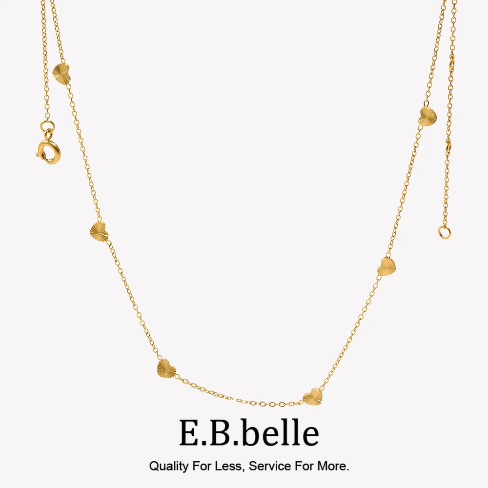 Small Dainty Sunburst Pattern Love Heart Shape Charm Necklaces For Women Elegant Gold Plated Stainless Steel Thin Chain Necklace