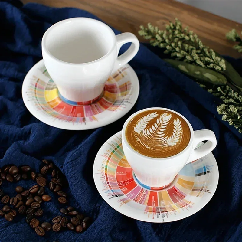 170ml /280m/320mll Thick Body Ceramic Tulip Latte Cup Coffee Cappuccino Cup and Saucer In Flavor Wheel Design Barista Cup Saucer