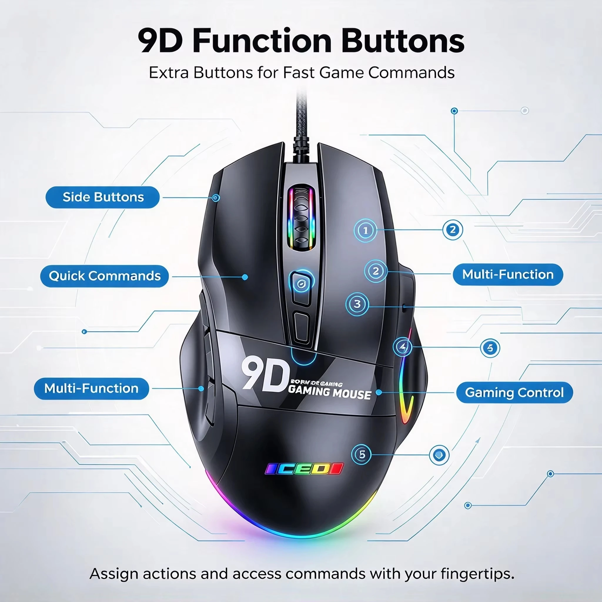 Programmable 7200DPI Adjustable Gaming Wired Mouse With Macro 9Keys RGB Ergonomic Optical Gaming Mouse For PC Computer Laptop