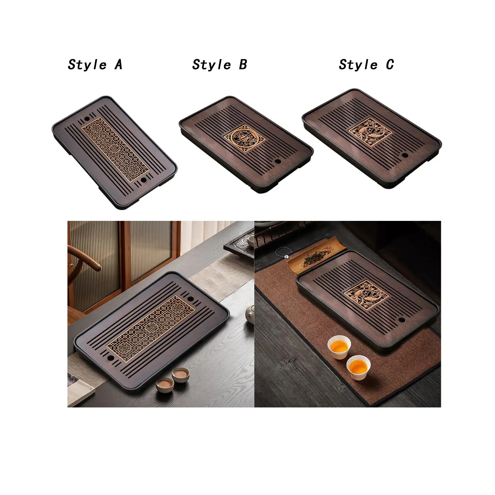 Bamboo Tea Tray Tea Set Accessory Durable Traditional Drainage with Water Storage Box Table Box for Home Tea Room Tea Lover Gift