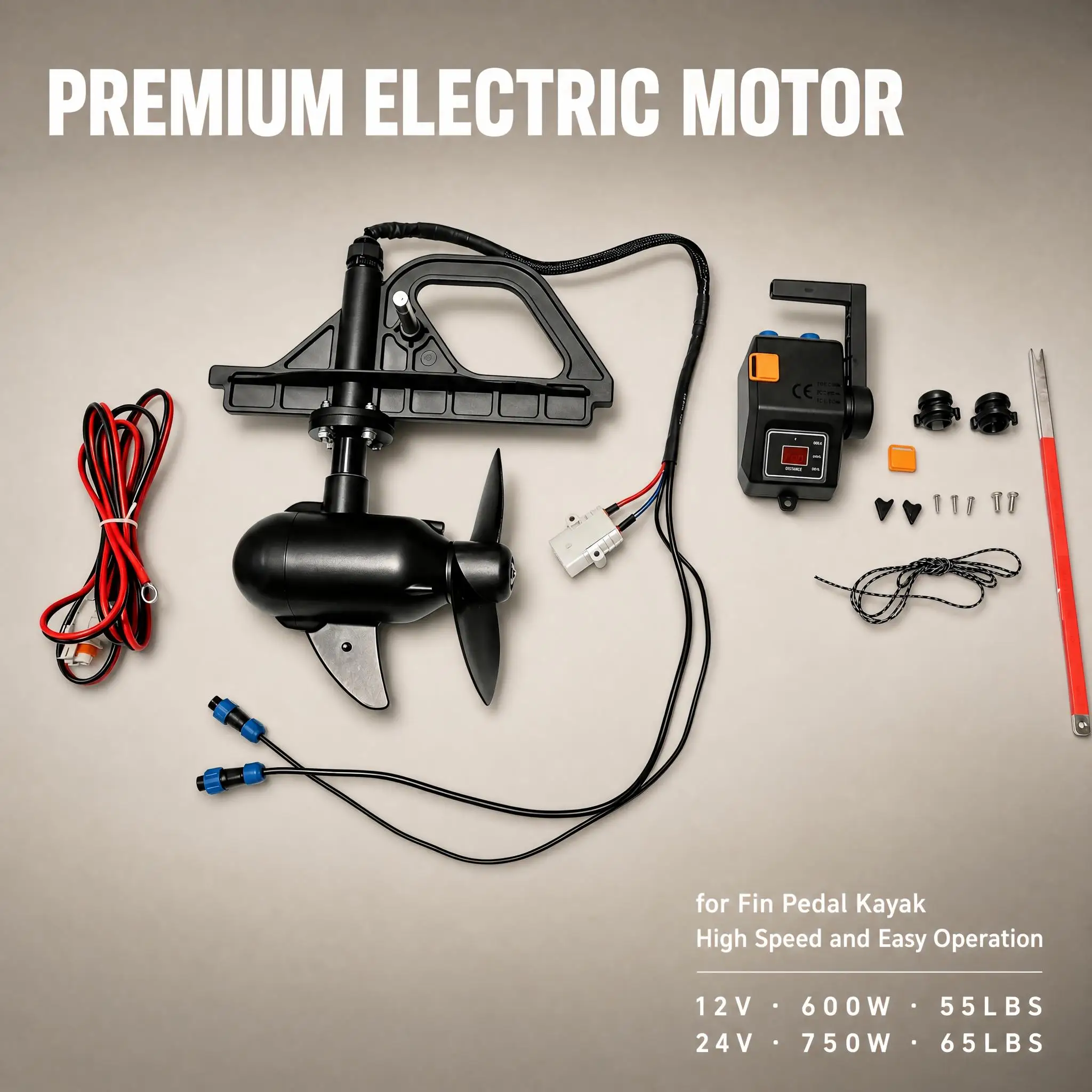 Electric Engine Trolling Motor for Fin Pedal Kayak High Speed and Easy Operation With One Button Stop 55LBS 65LBS 12V /24V CE