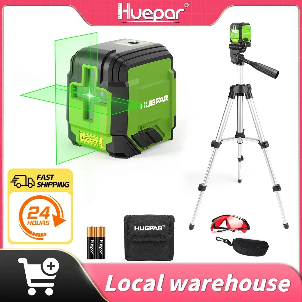 Huepar Nível Laser com Tripé 98 Pés Verde Autonivelante Linha Cruzada Laser Ferramenta Niveladora de Medição Precisa com Bolsa de Transporte