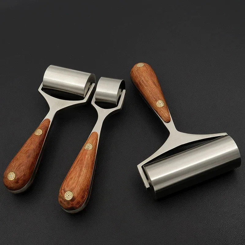 DIY Leather Craft Hand Press Roller Silent Stainless Steel Roller Bearing Pear Wood Handle For Edge Bonding