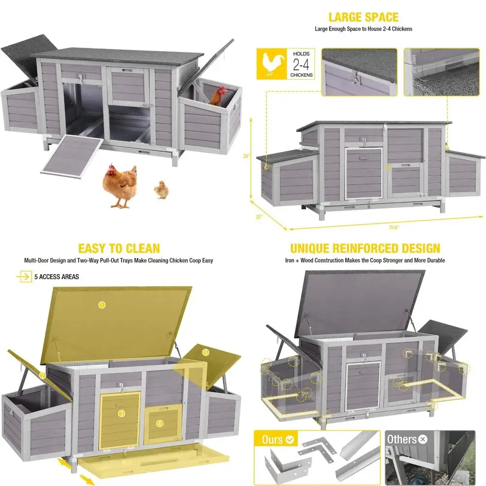 

Большой всепогодный деревянный курятник с двумя гнездовами коробками для использования на открытом воздухе, подходит для кроликов и уток (AIR69)
