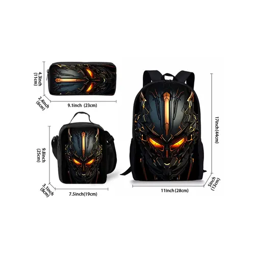 Imagen 2 del producto Mochilas Escolares de Tres Piezas con Estampado de Robots Mecánicos para Niños y Niñas, el Mejor Regalo, Diseño Plano 2D de Dibujos Animados