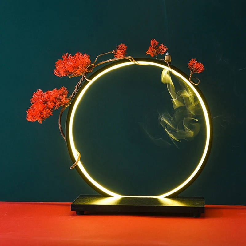New Chinese Style LED Lamp Ring Ornament Character Background Light Home Decoration Red Maple Ambience Light-A50M