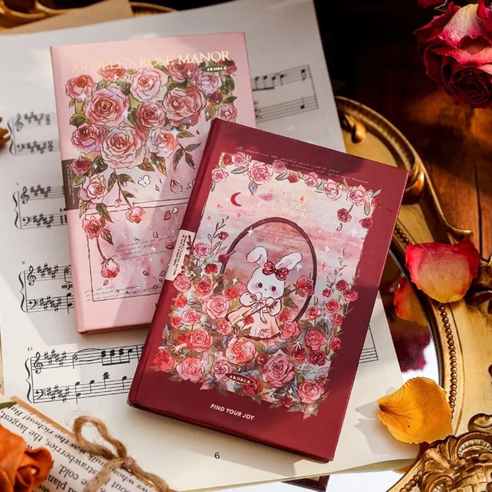 A7 Mini Notebook Student Portable Notepad Pocket Diary Cute Pink Rose Pattern Writing Pads Aesthetic Stationery Blank Page Book