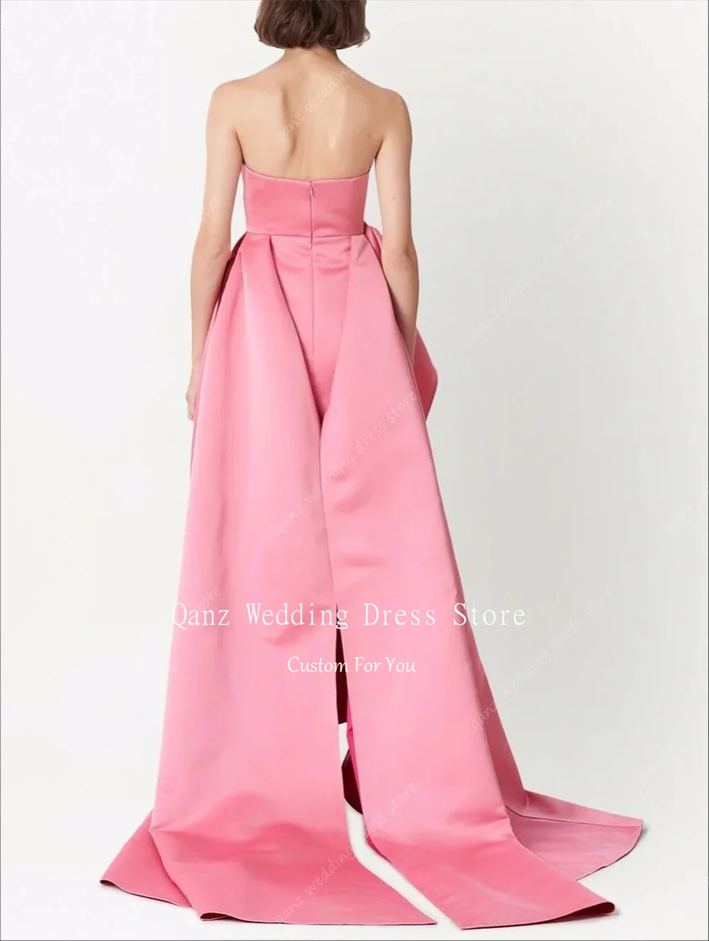 Qanz Dubai فساتين سهرة حورية البحر بدون حمالات من الساتان الوردي بدون ظهر مناسبة رسمية فساتين طويلة ذيل رداء De Soirée مخصص