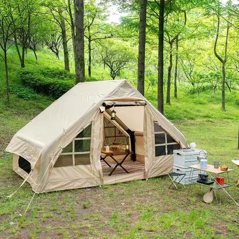 High Quality Customized 4 Season Luxury Large Outdoor Camp Family Air Camping Tent Waterproof PVC Cotton Inflatable Camping Tent