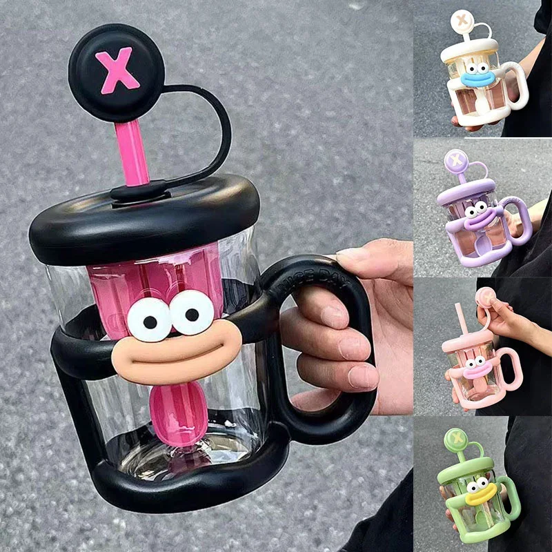 Explosions Cute Series Simple Ins Wind High Value Water Cup with Handle  Plastic Cup Mug with Straw Self-contained Straw Cap