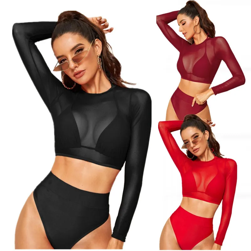 

Nightclub Long Sleeve Perspective Bikini New Pole Dance Clothing Women'S High Waist Pole Shorts Sexy Stage Costumes Pole Dance