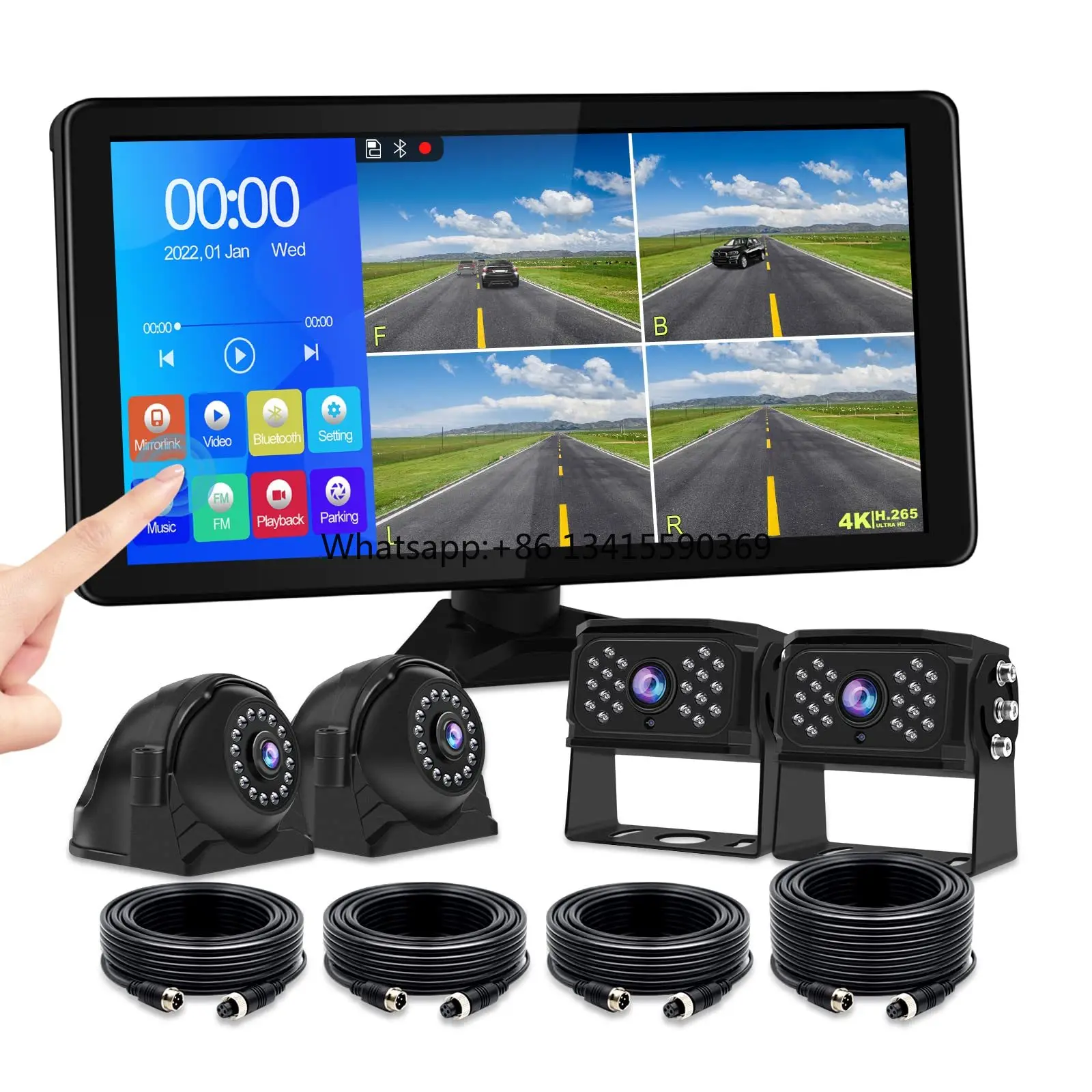 

10.36 Inch AHD RV 4 Channel 4 Split Touch Screen Rear Side View Waterproof Night Vision Backup Camera System for Truck Bus