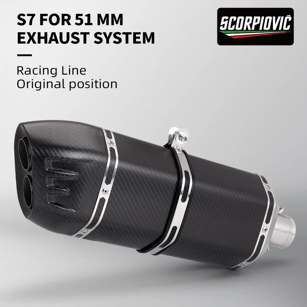 

Universal Exhaust Pipe 51mm Motorcycle Exhaust Tailpipe System Exhaust Style Carbon Fiber S7 Stainless Steel