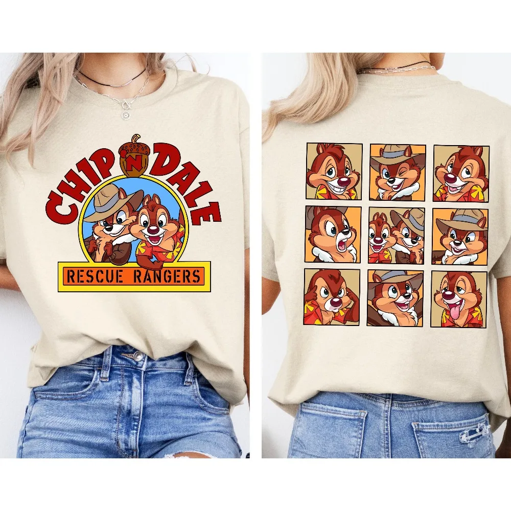 Camisa Disney Chip N Dale de 2 lados, camiseta Double Trouble Chip e Dale, camisa de casal Chip e Dale Rescue Rangers, família Disney