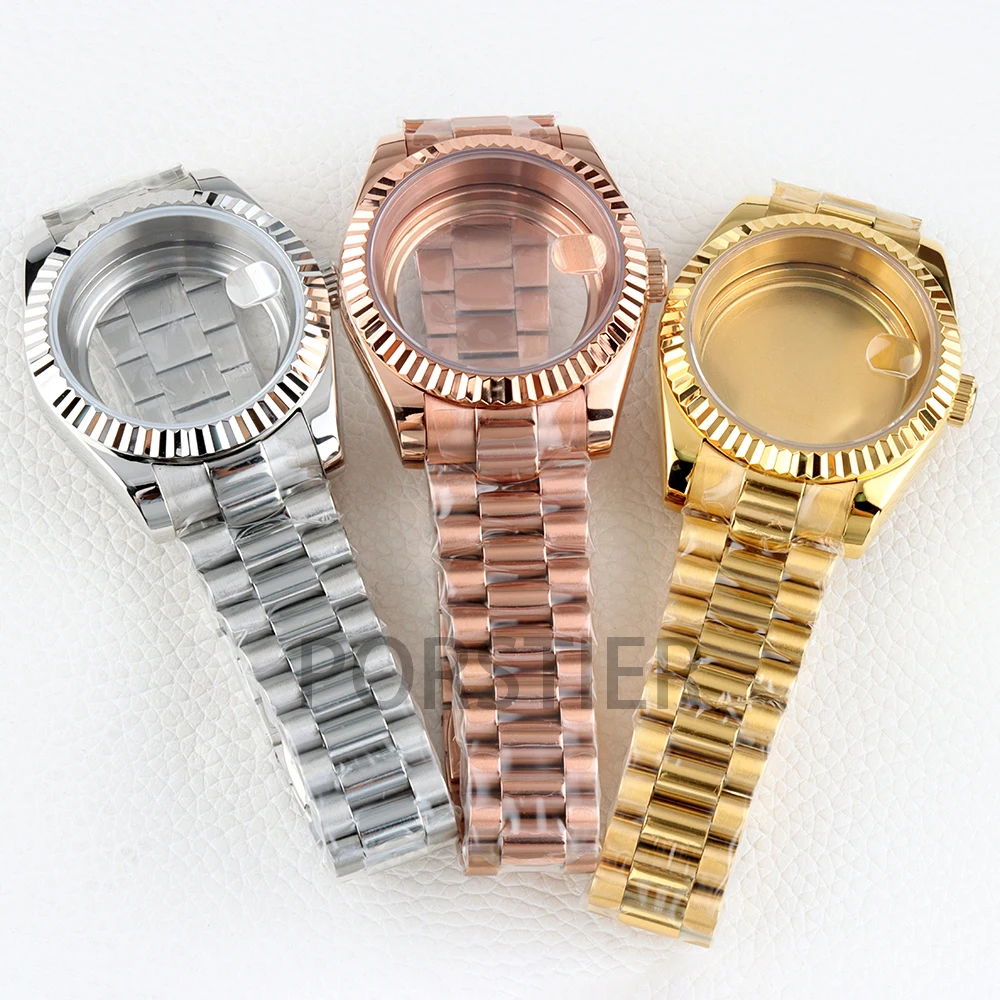 

Silver/Gold/Rose Gold 36/39mm NH35 Watch Case Sapphire Glass 20mm Presidential Strap for Datejust NH35 NH36 Movement 28.5mm Dial