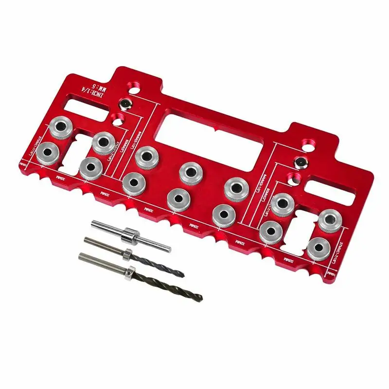 

Cabinet Hardware Jig Multipurpose Aluminum Alloy Punch Locator Red Wood Drilling Guide Tool Wear-Resistant Hole Punch Kit For