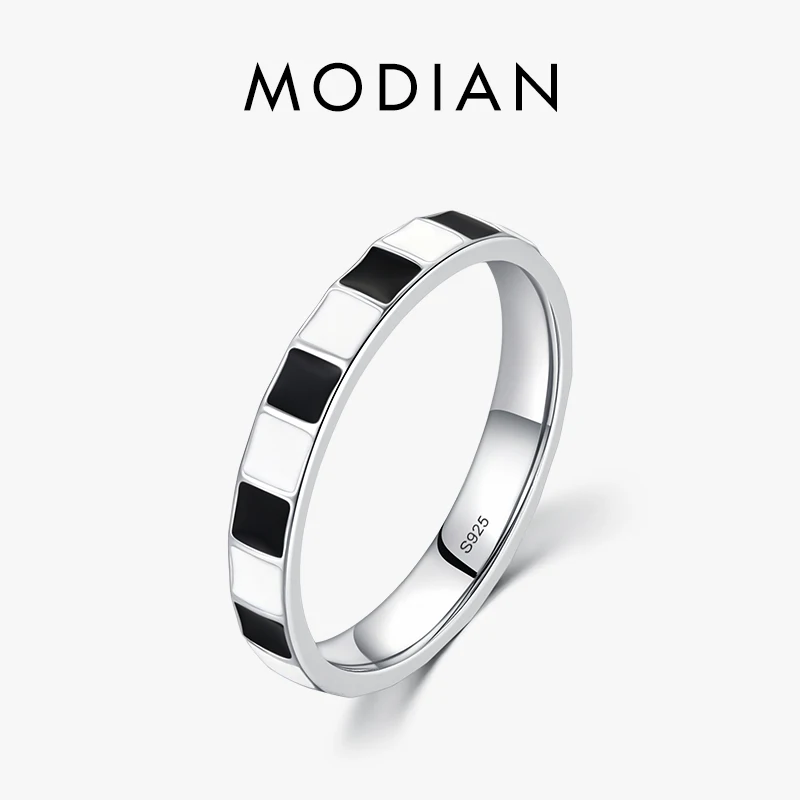 Modian Real 925 Sterling Silver Black & White Enamel Fashion Ring For Women Unique Design Rings Fine Jewelry Party Gift