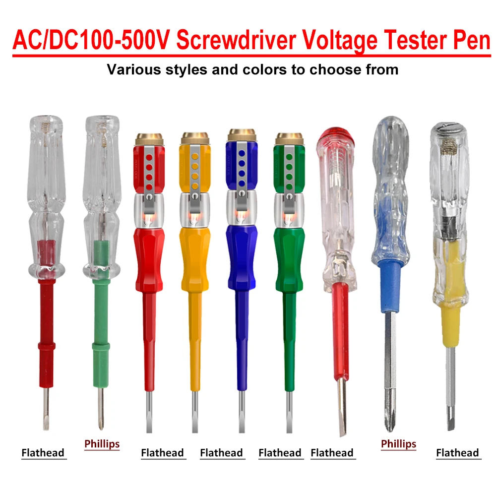 테스터 드라이버 전압 감지기 펜, AC/DC 100-500V 비접촉 테스트 연필 전압계, 전력 감지기 전기 표시기