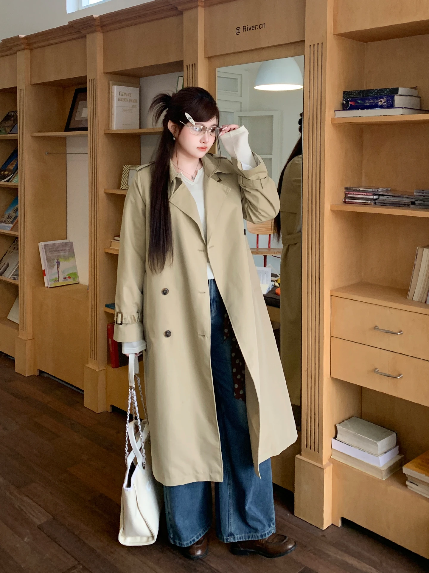 

YUZI Briti Sle Double Breasted Long Sve Coat Casual Commute Outerwear Large Size Women's Faionable Spring Windbreaker