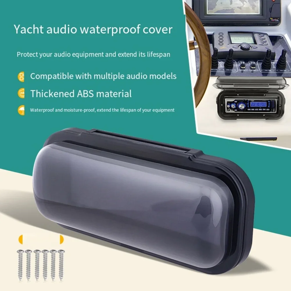 Marine Stereo Cover Built-in Shelf Support Radio Protector Shield Heavy Duty Yacht Audio Waterproof Cap 180mm Tinted Front Panel