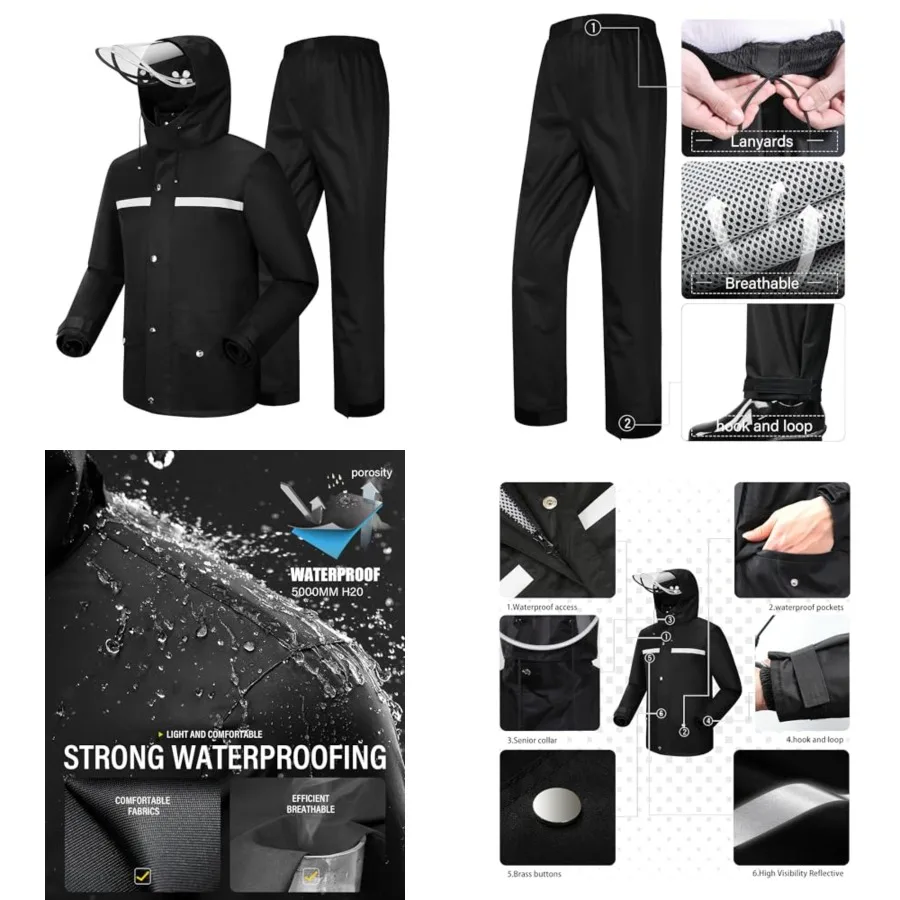 

iCreek Rain Suit Waterproof Jacket and Pants Hi Vis Raincoat for Men and Women Reflective Outdoor for All-Sport Work