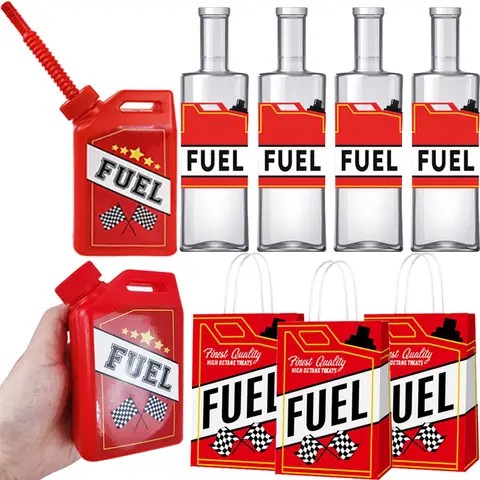 Bilashmart Racing Fuel Paper Bags Reusable Cups and Water Bottle Stickers for Kids Boys Racing Car Race Birthday Party Decorations Favors