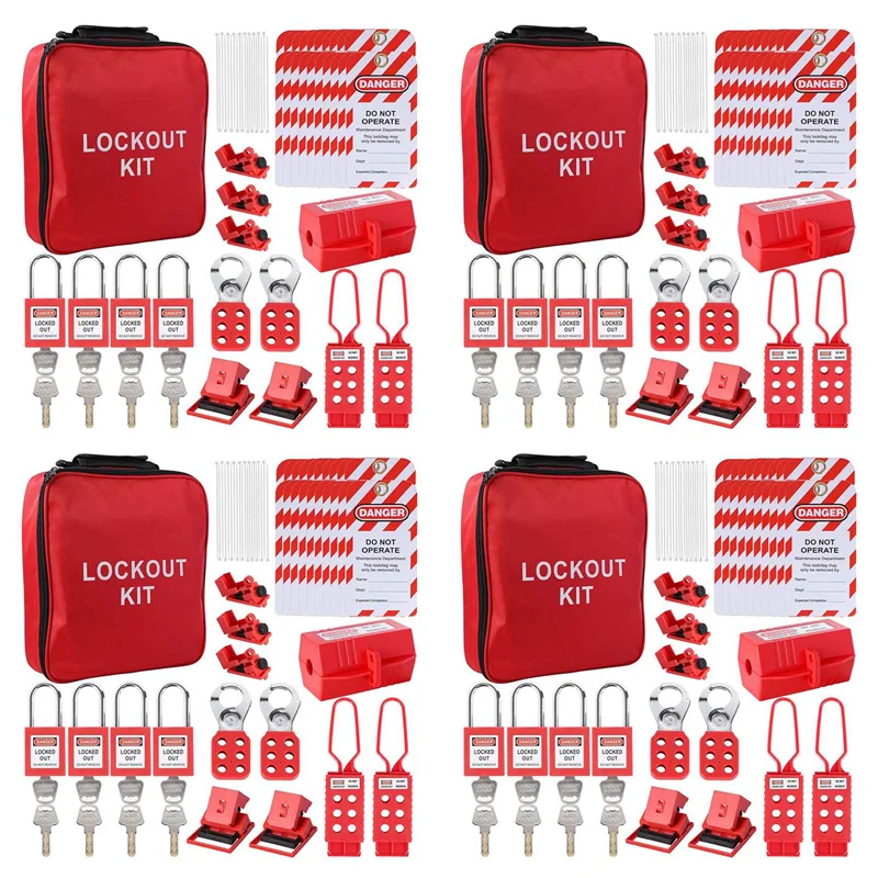 

【2025 NEWLY】4X Lockout Tagout Kit, Electrical Loto-Kit With Circuit Breaker Lockout, Lockout Hasps, Lock Out Tags Multi-Pole Bre