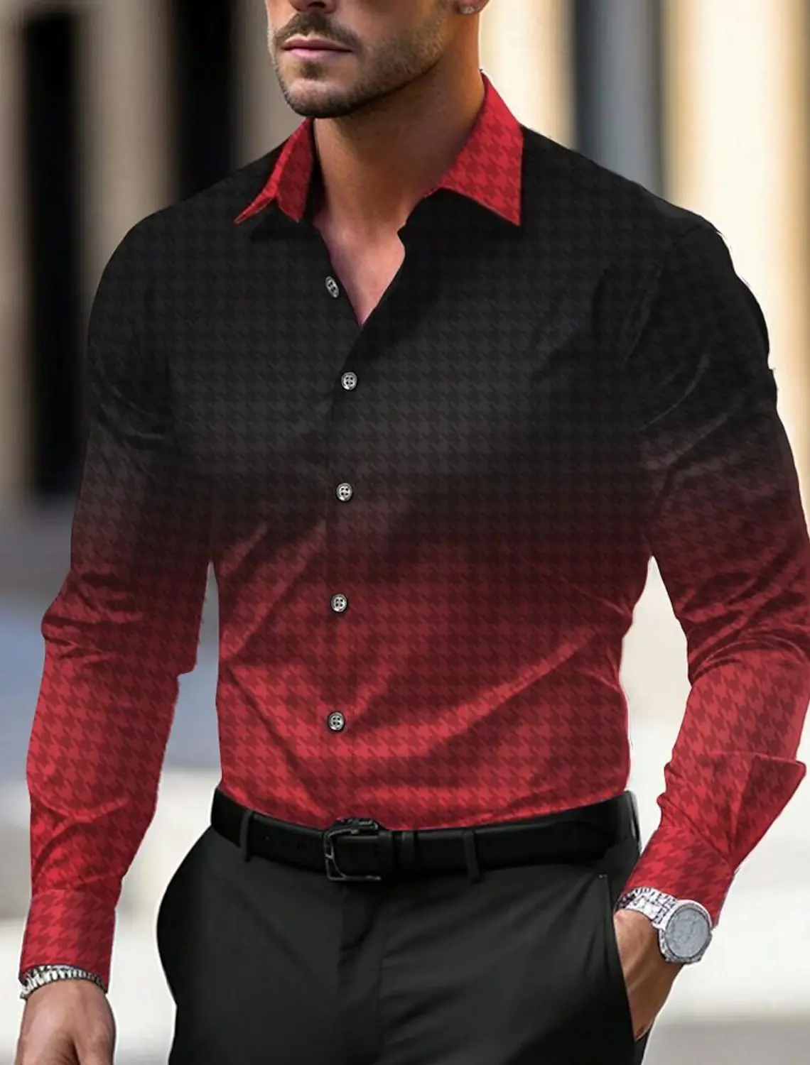 

Men's Business Casual Printed Long Sleeve Shirt Formal Button Up Shirt Fall Winter Spring Summer Cuffed Long Sleeve Blue