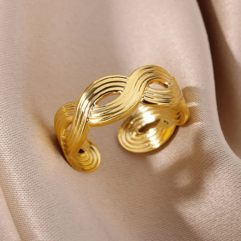 316L roestvrijstalen ringen voor vrouwen goudkleurige meerlaagse geometrische open ring vintage waterdichte bruiloft esthetische sieraden cadeau