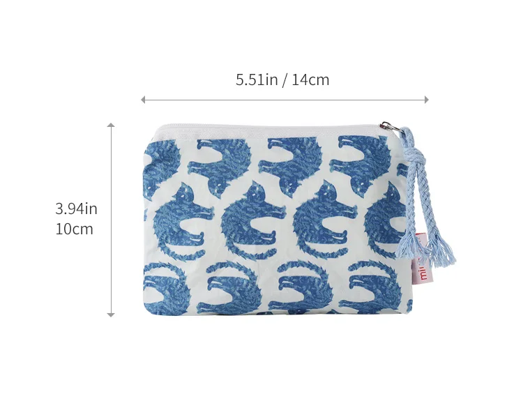 Blaue Katze, grafische Make-up-Tasche, zweifarbig, mit Reißverschluss, Make-up-Tasche, Cartoon-Druck, kleine Mini-Kosmetiktasche, Aufbewahrungstasche – Detail 1