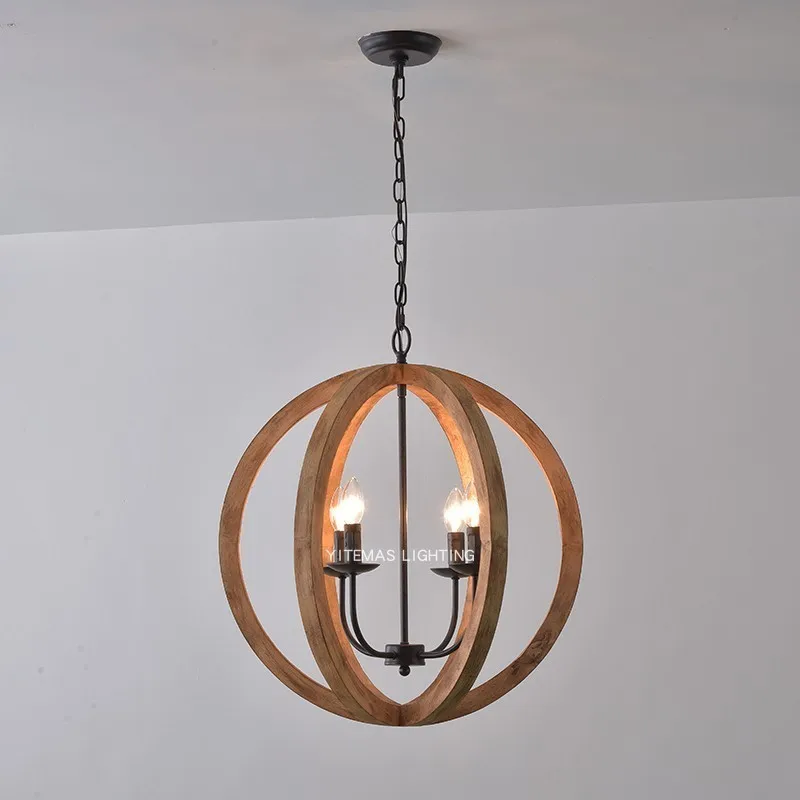 

American Wood Decorative Chandelier Retro Distressed Restaurant Aisle Porch Personality Creative Bedroom Decoration Villa Lamps