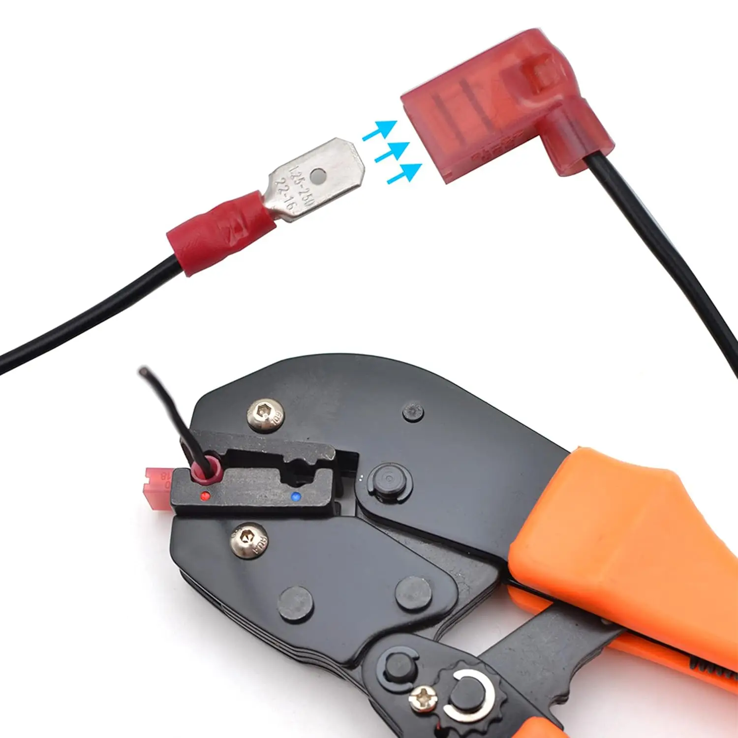 120 Stück Nylon-Isolierte Flachstecker Schnelltrennverbinder, 90-Grad-Elektrische Buchsen-Crimpklemmen-Set AWG22-10 – Detail 4