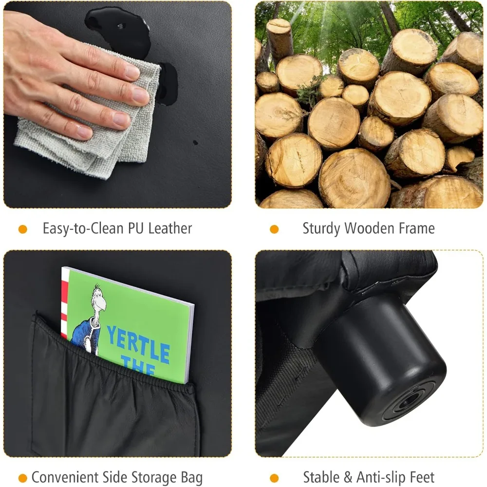 كرسي كرسي للأطفال، كرسي صالة من جلد البولي يوريثان قابل للتعديل مع جيوب جانبية، مسند للقدمين، مسند للرأس، أريكة كرسي مبطنة لـ P