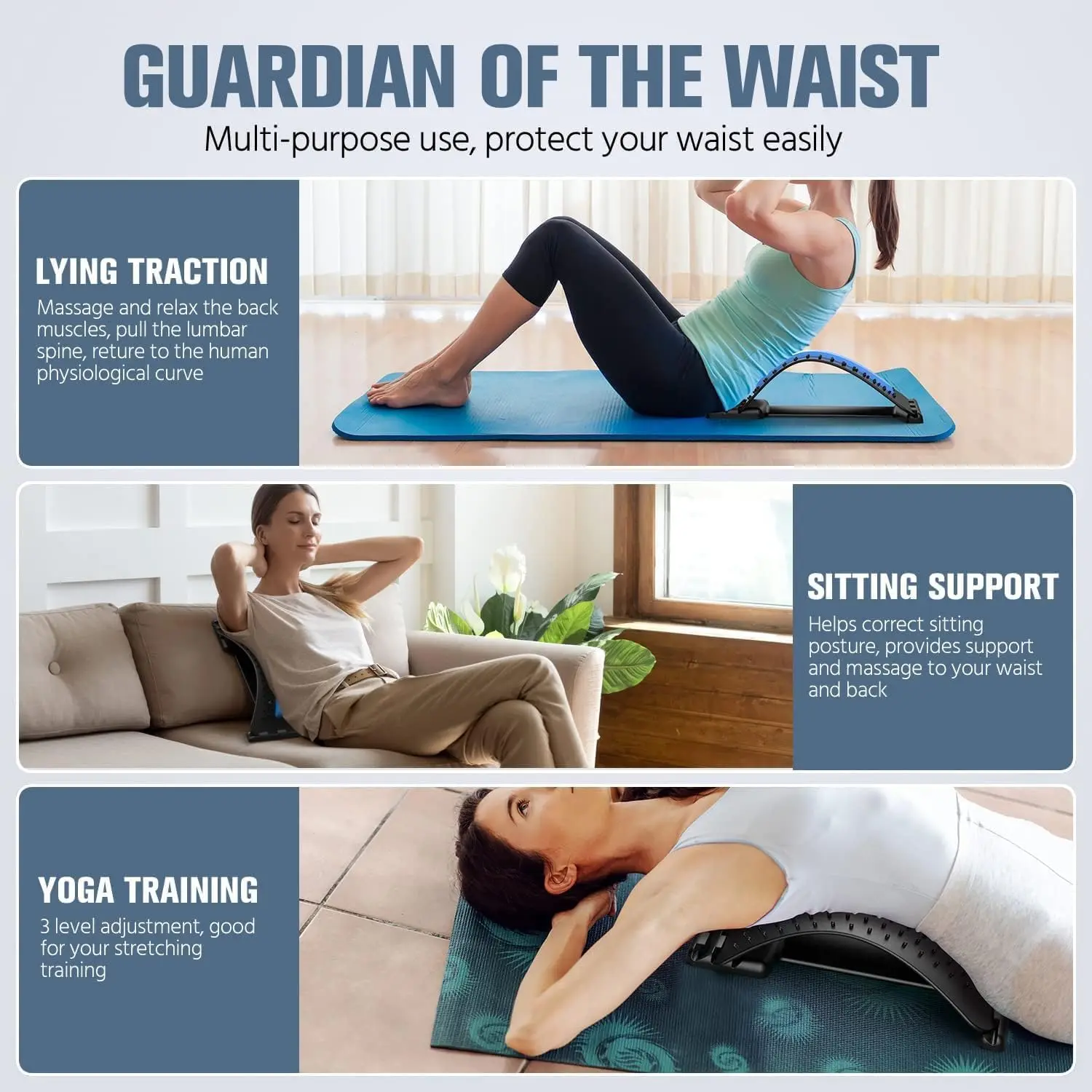 Multi-Level Back Stretching Device & Lumbar Support Massager, Adjustable Spinal Pain Relief for Bed Chair Car Home Office view 3