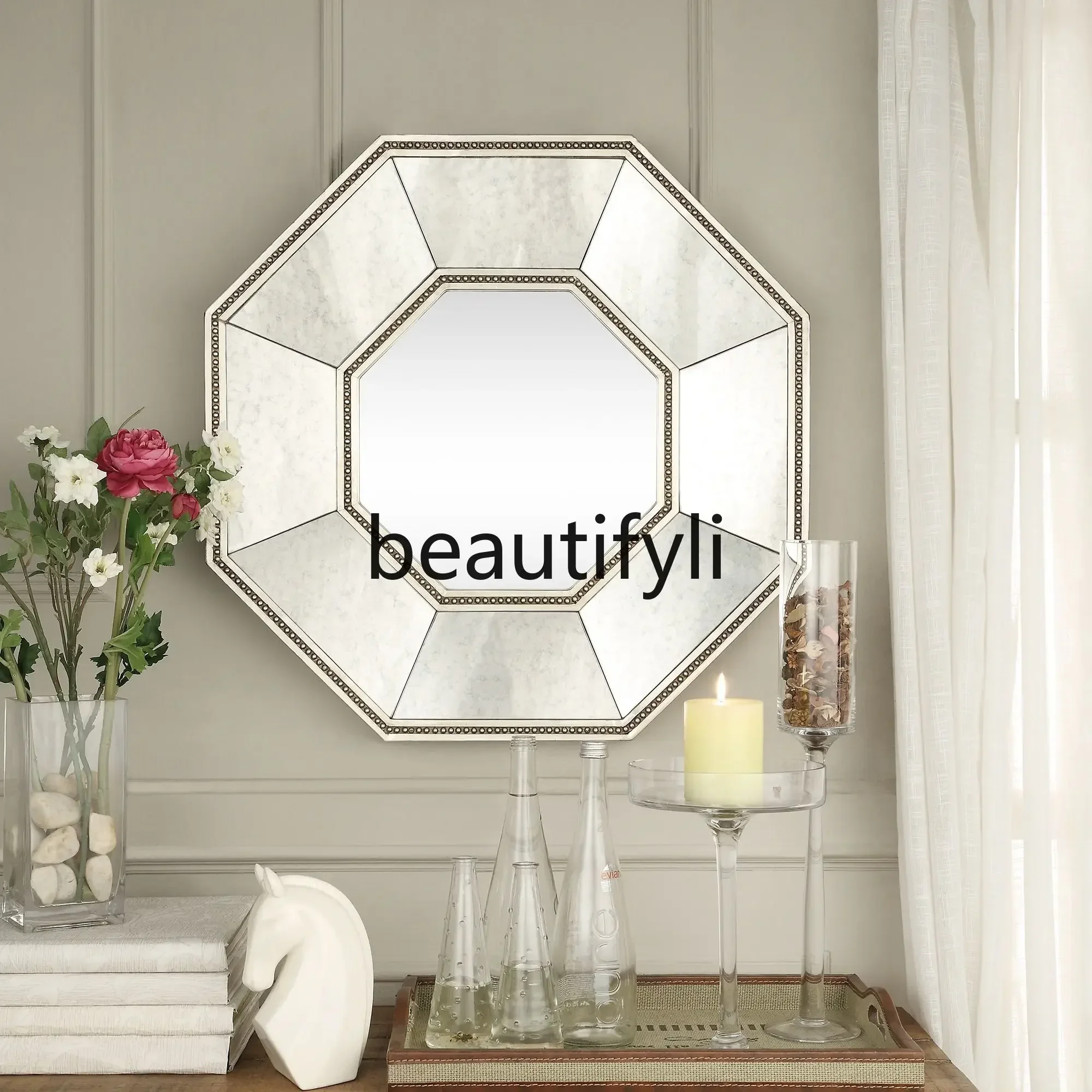 New arrive  Hexagonal fireplace circular wall-mounted mirror porch light luxury dining room bedroom polygonal porch decorative m