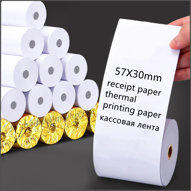 57X30 20 rollos Etiqueta de papel térmico para móvil Bluetooth registros impresora térmica de recibos Mini impresora Accesorios