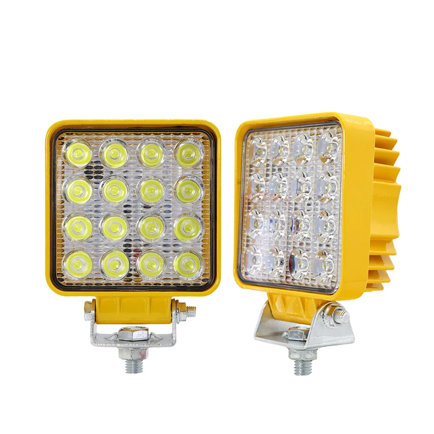 2 Pieces 4inch Square 48W Led Work Light White Beam 16x3W Worklamp for Excavator Engineering Truck Shovel Bulldozer 4x4 12V 24V