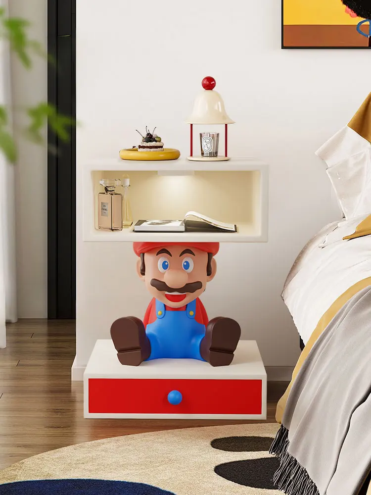 yyhcCreative Mario Children's Bedroom Bedside Table Simple Small Bedside Shelf Bluetooth Audio Locker with Light