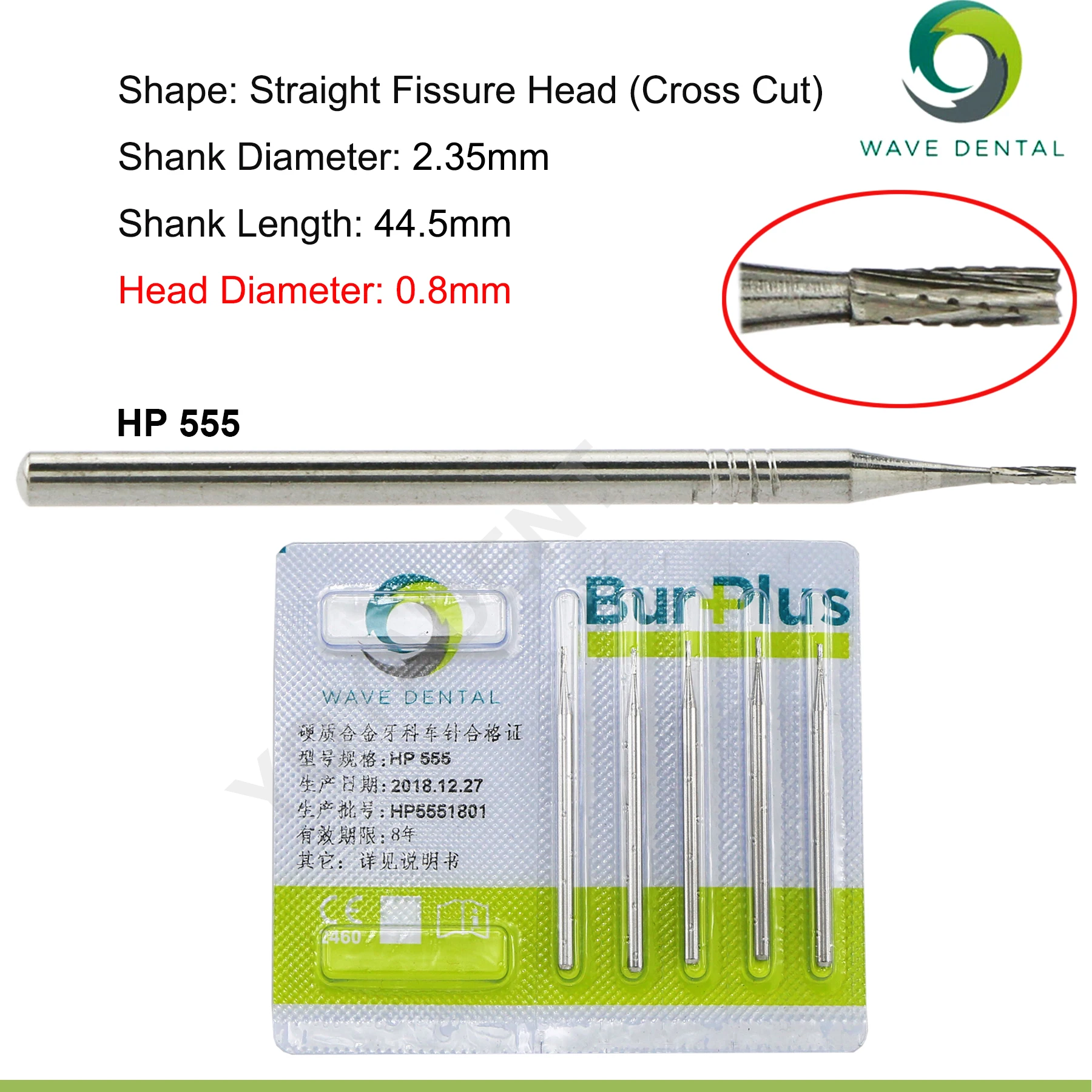 WAVE Dentistry Drill Dental Tungsten Carbide Burs Straight Fissure Slow Burs 2.35mm For Straight Nose Cone Low Speed Handpiece
