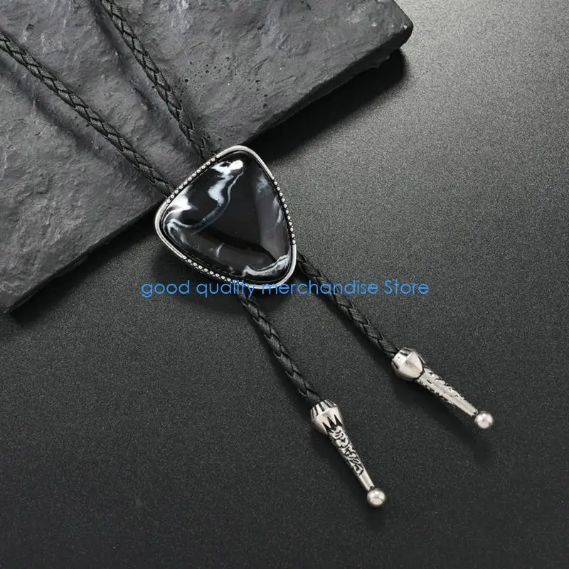 Y5JD ربطة عنق من الجلد الغربي بحجر مثلث من الجلد للعمل أو الحفلات #5