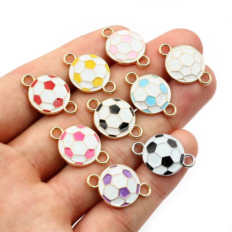 20pcs Football Charms Connector Double Loops Enamel  Pendant  for Bracelet Necklace Earrings DIY Jewelry Making Accessories