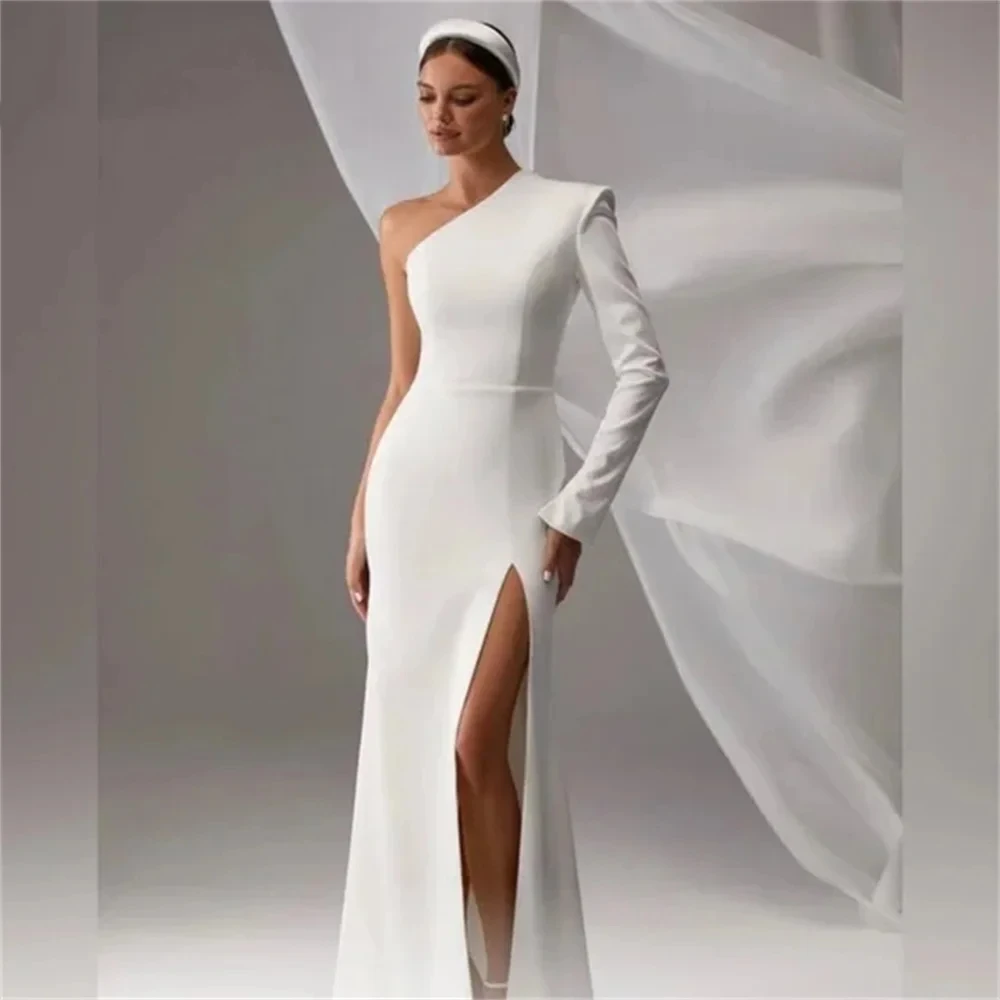 

Fashion sexy elegant mermaid single rotator sleeve side split tail romantic bride custom wedding dress Vestidos de novia