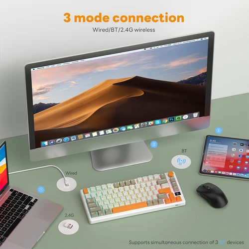 Imagen 2 del producto Teclado mecánico RK ROYAL KLUDGE M75 con junta 2,4G inalámbrico/Bluetooth/USB 75% RGB teclado para juegos intercambiable en caliente con pantalla