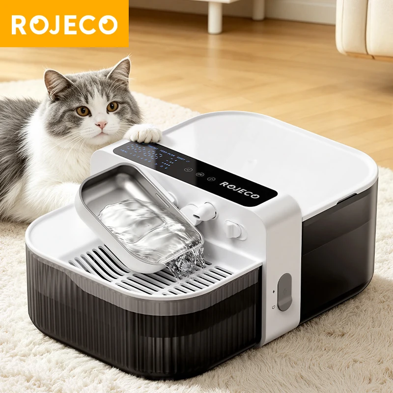 ROJECO Bebedero Inalámbrico para Mascotas de 3.5L, Dispensador de Agua para Gatos con Batería de 2000mAh, Fuente de Agua Automática con Separación de Aguas Residuales para Gatos